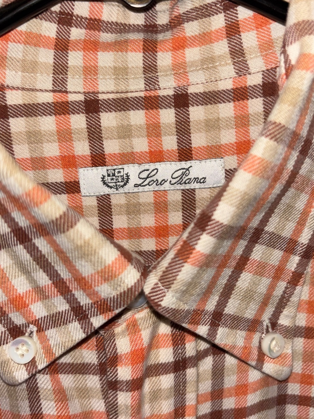 Loro Piana Vintage Men’s Cotton Plaid Button Down Shirt Brown Orange 40” Chest - Picture 2 of 3